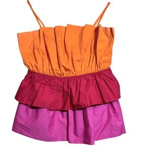 Milly Women Orange Pink Red Colorblock Tiered Ruffle Camisole Peplum Top Small